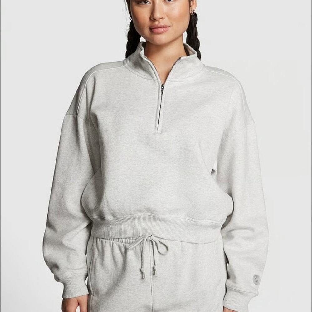 Victoria's Secret PINK half-zip fleece pullover sweatshirt sz XXL NWT light Grey